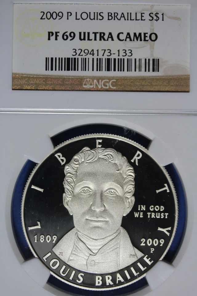 2009 P NGC PF69 ULTRA CAMEO LOUIS BRAILLIE COMMEMORATIVE SILVER DOLLAR #B51094 - Image 1 of 2