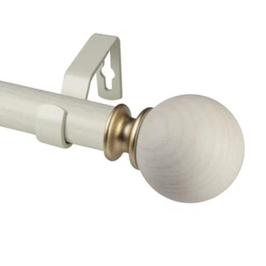 1 dia Adjustable Single Faux Wood Curtain Rod 120-170 inch in Pearl White with - Picture 1 of 2