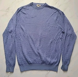 Suéter Bobby Chan Seda Algodón Cuello Redondo Pullover Cable Tejido Azul Talla XXLarge - Imagen 1 de 8