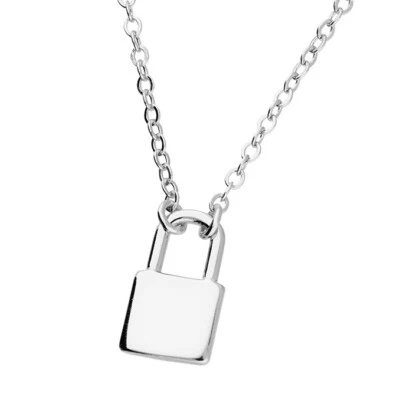 Plain Padlock Necklace Solid Sterling Silver 40cm - 45cm 925 Hallmark - Image 1 of 3