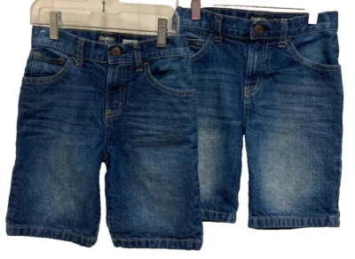 LOT of 2 Boys Oshkosh Straight Fit Blue Denim Shorts With Waist Tabs (Size 7 XR) - Image 1 of 4