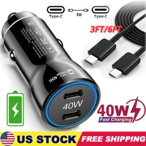 Type C Fast 40W Car Charger Adapter & Cable For Samsung A13 A53 A22 A14 A54 A55 - Picture 1 of 16
