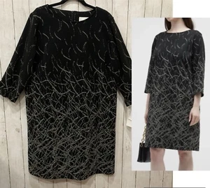 NWT Caroline Rose Black/Silver Celebration Metallic Knit Dress Large 3/4 Sleeve - Picture 1 of 10