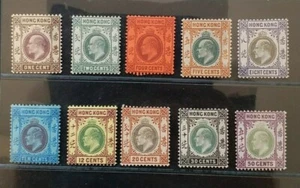 HONG KONG 1903 KE VII 1c to 50c SG 62 - 71 Sc 71 - 80 wmk CA MLH/MH - Picture 1 of 2