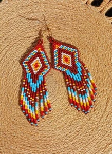 Native American Handmade Beaded Earrings Multicolor Dangle Drop Earrings for Her - Picture 1 of 9