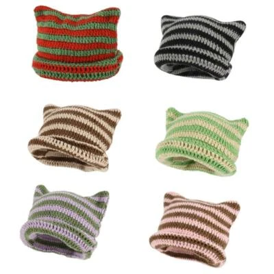 MARKENLOS Casual Cartoon for Cat Ear Shape Knit Windproof Hat for Late Autumn Winter