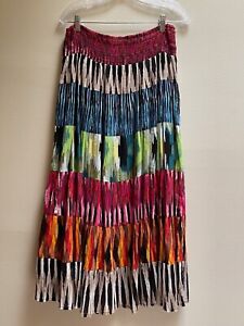 Cato Women's Small Maxi Skirt Long Tiered Layered Lined Multi color Boho Skirt