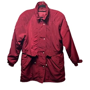 Vintage 90s Basic Editions Winter Coat Puffer Quilted Lined Button Up Red Large - Picture 1 of 10