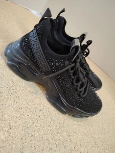 Steve Madden Women's Maxima Rhinestone-Trim Trainer Sneakers Blk/Blk Size 8 - Picture 1 of 5