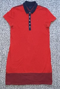 Tommy Hilfiger Size L Navy Red White Polka Dot Knit Short Sleeve Polo Dress - Picture 1 of 12