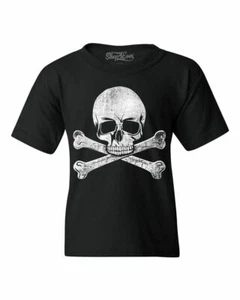 Pirate Skull Crossbones Distressed Youth's T-Shirt Jolly Roger Halloween Shirts - Picture 1 of 10