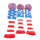 3pcs Stars and Stripes Knit Golf Driver Fairway Wood Head Covers Pom Pom Cover