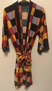 Vintage Caufeild Herren Morgenmantel vorne offen mit Gürtel mehrfarbig quadratisch Dadcore 70 80er - Bild 1 von 15