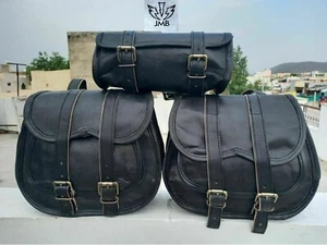 Sillín de cuero para motocicleta negro combo 2 bolsas alforja bolsa de equipaje para Sportster - Imagen 1 de 9
