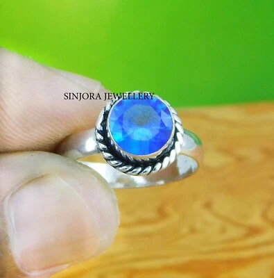 Blue Topaz Gemstone 925 sterling silver handmade Gift Ring US size 5 to 13 - Image 1 of 4