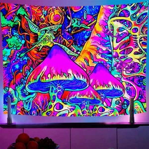 NEW AU Glow In The Dark Colorful Bohemian Neon Tapestries Bedroom Blanket Trippy - Picture 1 of 29