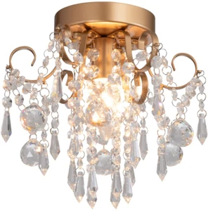 Crystal Chandelier Ceiling Light Small Flush Mount Indoor New Gold Light Fixture - Picture 1 of 7