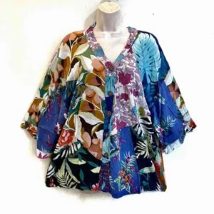 Sacred Threads Bust 46 Hippie Boho Oversized Patchwork Kimono Top 220200 S/M A - Picture 1 of 2