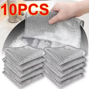 Wire Dishcloth 10Pack Bilayer Multipurpose Wire Dishwashing Rags for Wet and Dry - Picture 1 of 12