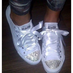 Converse Weiß Monochrom Brillanten Spitznieten Silber Stern Hand Mad - Bild 1 von 7