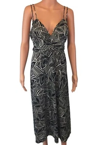 Sequin Hearts Size Large A-Line Dress Black & White Thin Straps Deep V Neck Sash - Picture 1 of 8