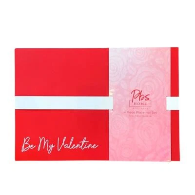 Faux Leather Valentines Day Placemats Red & White Embroidered 13x19 Set of 4 New - Image 1 of 4