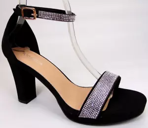 NEW! Top Moda EMMA Women's Ankle Strap Dress Sandal Block Heels Size 8.5 Black - Picture 1 of 14