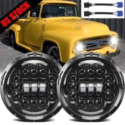 For 1953-1977 Ford F-100 F-250 F-350 Pickup Pair 7” Inch LED Round Headlights - Изображение 1 из 4