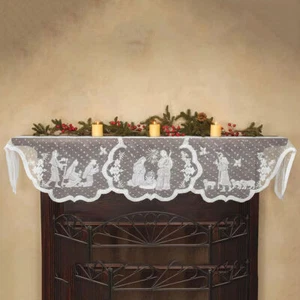 20x90" White Vintage Christmas Lace Tablecloth Fireplace Mantel Scarf Xmas Decor - Picture 1 of 13