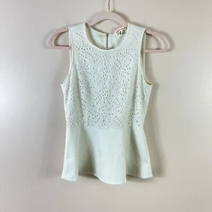 REBECCA TAYLOR womens size 2 ivory eyelet stretch sleeveless peplum blouse  - Picture 1 of 4