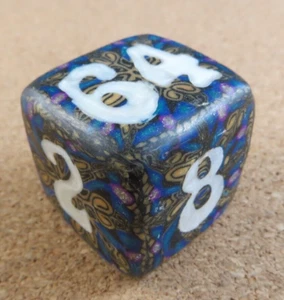 Jena's Handmade Backgammon Doubling Cube Blue Black Tan Purpl One of A Kind #263 - Picture 1 of 10