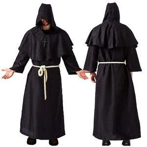 Friar Medieval Cowl Hooded Monk Renaissance Priest Robe Adult Halloween Costume - Picture 1 of 6