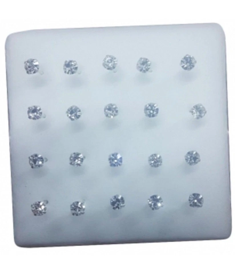 3 Piercing Orecchini Naso 3 Mm Brillantino Bianco Brillantini Argento Orecchino - Immagine 1 di 1