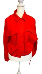 Giacca a scatto 7 For All Mankind rosso brillante lino utility orlo regolabile L - Foto 1 di 8