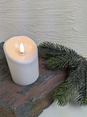 LED Kerze für Außen Stumpenkerze  outdoor Indoor Balkon Garten Timer weiß 10cm - Bild 1 von 3