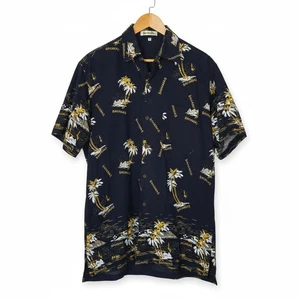 Shoreline Bahamas Hemd Herren M blau Hawaii Knopfleiste 100% Baumwolle Palmen - Bild 1 von 10