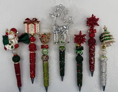 Holiday beaded pens. Bling Holiday!  Stocking stuffer!  Basket filler. Gift. - Image 1 of 4