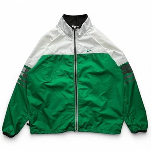 Vintage 90s Nike Windbreaker Zip Jacket White Green Swoosh Oversized Clima Fit - Picture 1 of 19