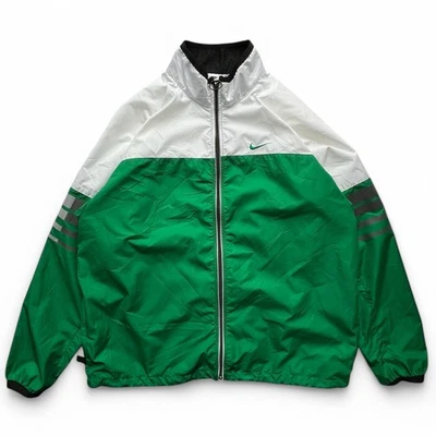 Vintage 90s Nike Windbreaker Zip Jacket White Green Swoosh Oversized Clima Fit - Image 1 of 4