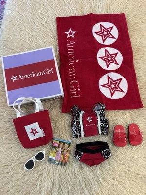 AMERICAN GIRL ROJO/BLANCO VERANO Conjunto Playa Tankini Bolso Accesorios Toallero Caja Foto 1 de 2