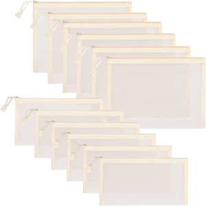 12 Stück Reißverschluss Nylon Netzbeutel, Netz Kosmetiktaschen Kosmetiktaschen Federmäppchen, M - Bild 1 von 12