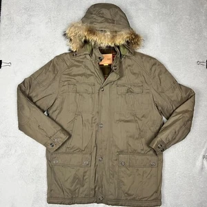 Timberland Coat Parka Jacket Men Large L Full Zip Hooded Cotton Blend Green/Khak - Picture 1 of 9