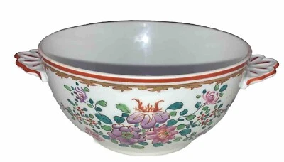 Flores de loto oriental pintadas a mano Francia cuenco / plato de gachas detalle dorado 5,5" Foto 1 de 4