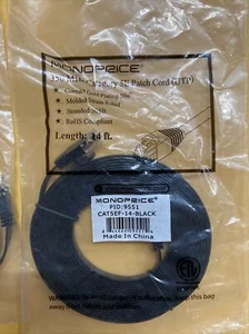 5x Cat5e Ethernet Patch Cable RJ45 FlatStranded 350Mhz UTP Copper 14ft Black - Picture 1 of 3