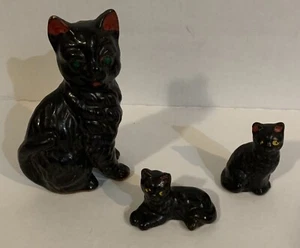 Vintage 3 Figurine Cats Redware Clay Pottery Japan - Picture 1 of 9
