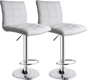 2X Modern Square Back PU Leather Adjustable Height Bar Stools with Chrome Base - Picture 1 of 13
