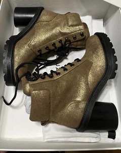 Marc Jacobs Gold Black Lace Up Boots Size 38 - Picture 1 of 13