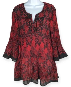 Cato Pleated Tunic Dress Women's 14/16W Black Red Boho Whimsigoth Festival - Picture 1 of 20