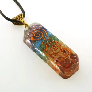 Natural 7 Chakra Rainbow Layer Orgone Pendant Cord Necklace EMF & 5G Protection - Picture 1 of 5