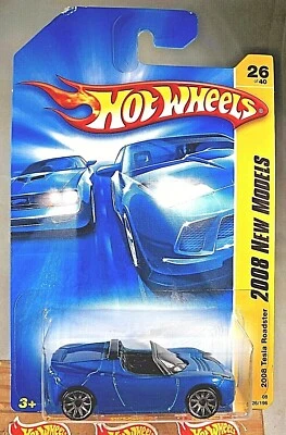 2008 Hot Wheels #26 New Models 26/40 2008 TESLA ROADSTER Blue w/Chrome 10 Sp - Image 1 of 4